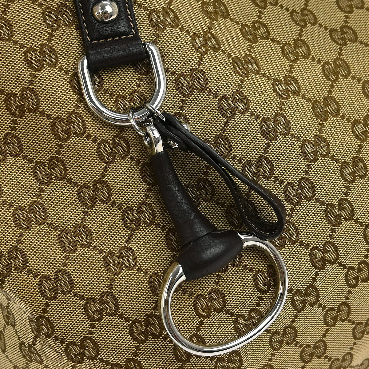 Gucci Beige Canvas Horsebit GG Tote Handbag