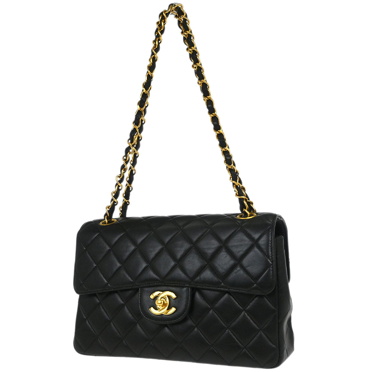 Chanel 1996-1997 Black Lambskin Double Sided Flap Shoulder Bag