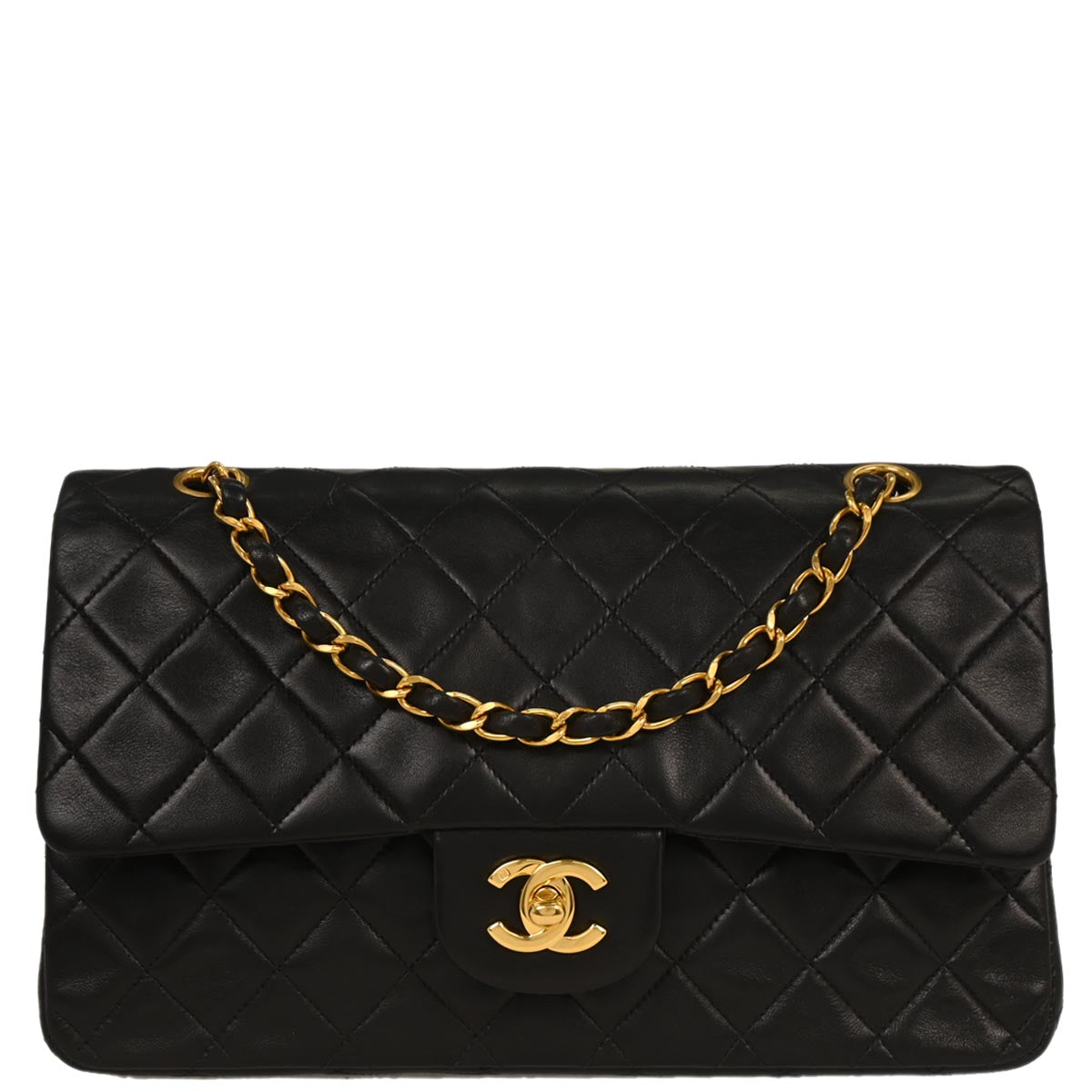 Chanel 1994-1996 Black Lambskin Medium Classic Double Flap Shoulder Bag
