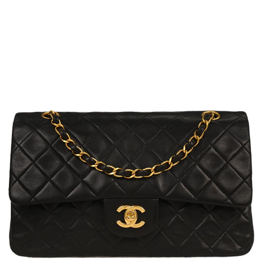 Chanel 1994-1996 Black Lambskin Medium Classic Double Flap Shoulder Bag