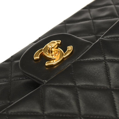 Chanel 1994-1996 Black Lambskin Medium Classic Double Flap Shoulder Bag