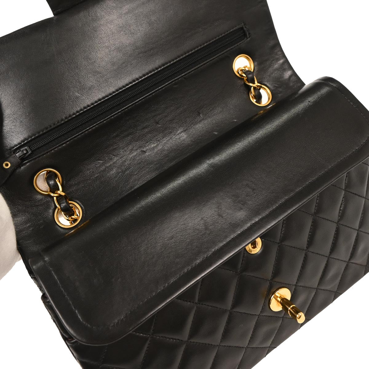 Chanel 1994-1996 Black Lambskin Medium Classic Double Flap Shoulder Bag