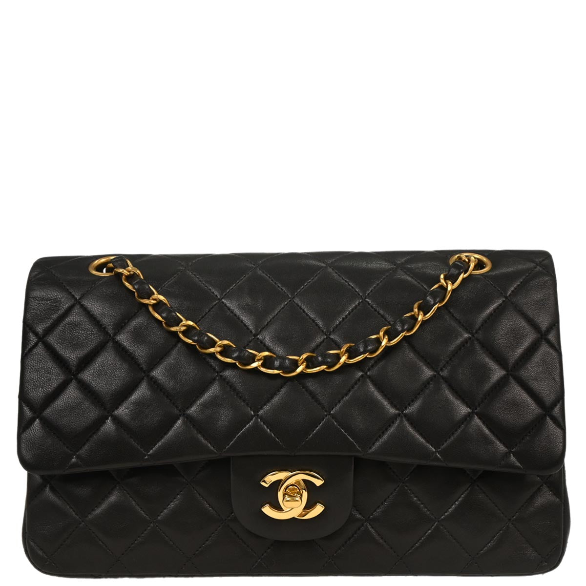Chanel 1994-1996 Black Lambskin Medium Classic Double Flap Shoulder Bag