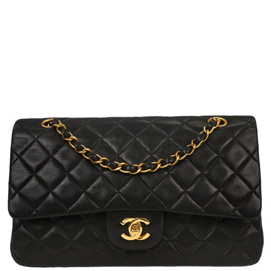 Chanel 1994-1996 Black Lambskin Medium Classic Double Flap Shoulder Bag