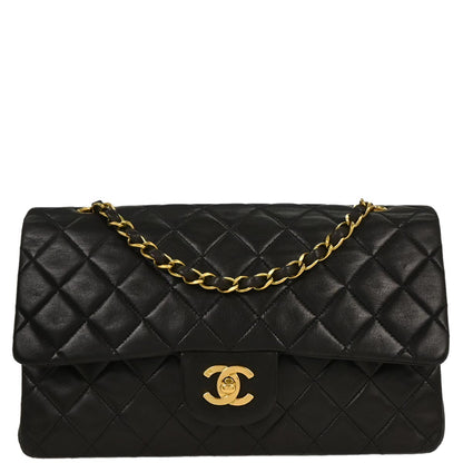 Chanel 1994-1996 Black Lambskin Medium Classic Double Flap Shoulder Bag