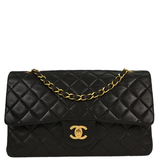 Chanel 1994-1996 Black Lambskin Medium Classic Double Flap Shoulder Bag