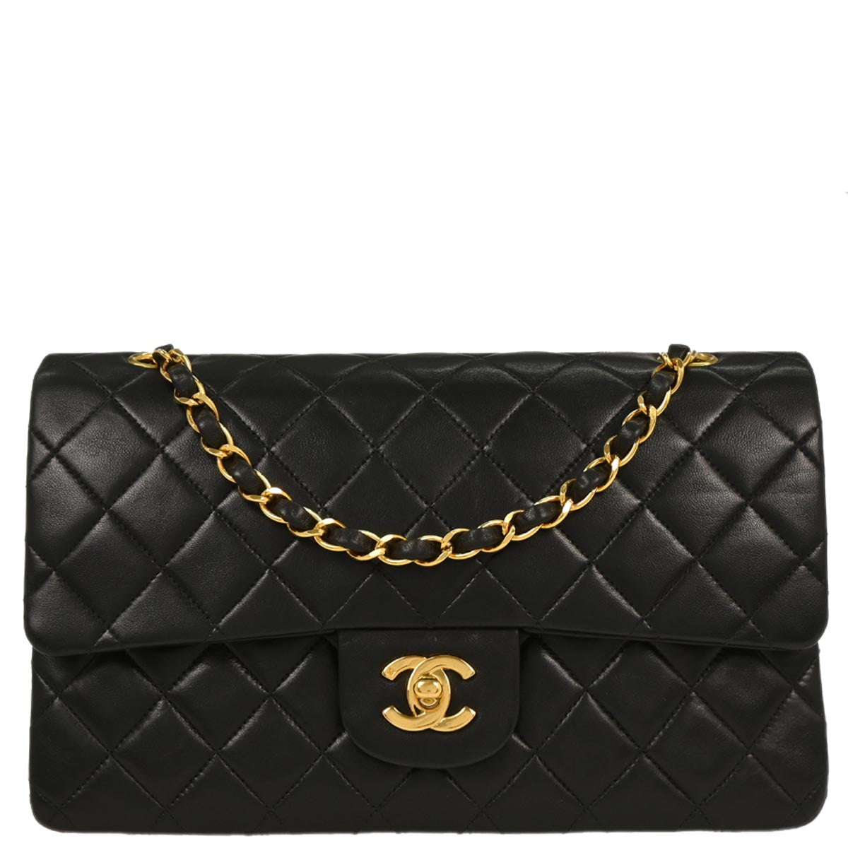 Chanel 1996-1997 Black Lambskin Medium Classic Double Flap Shoulder Bag