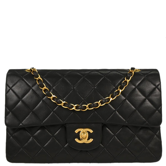 Chanel 1996-1997 Black Lambskin Medium Classic Double Flap Shoulder Bag