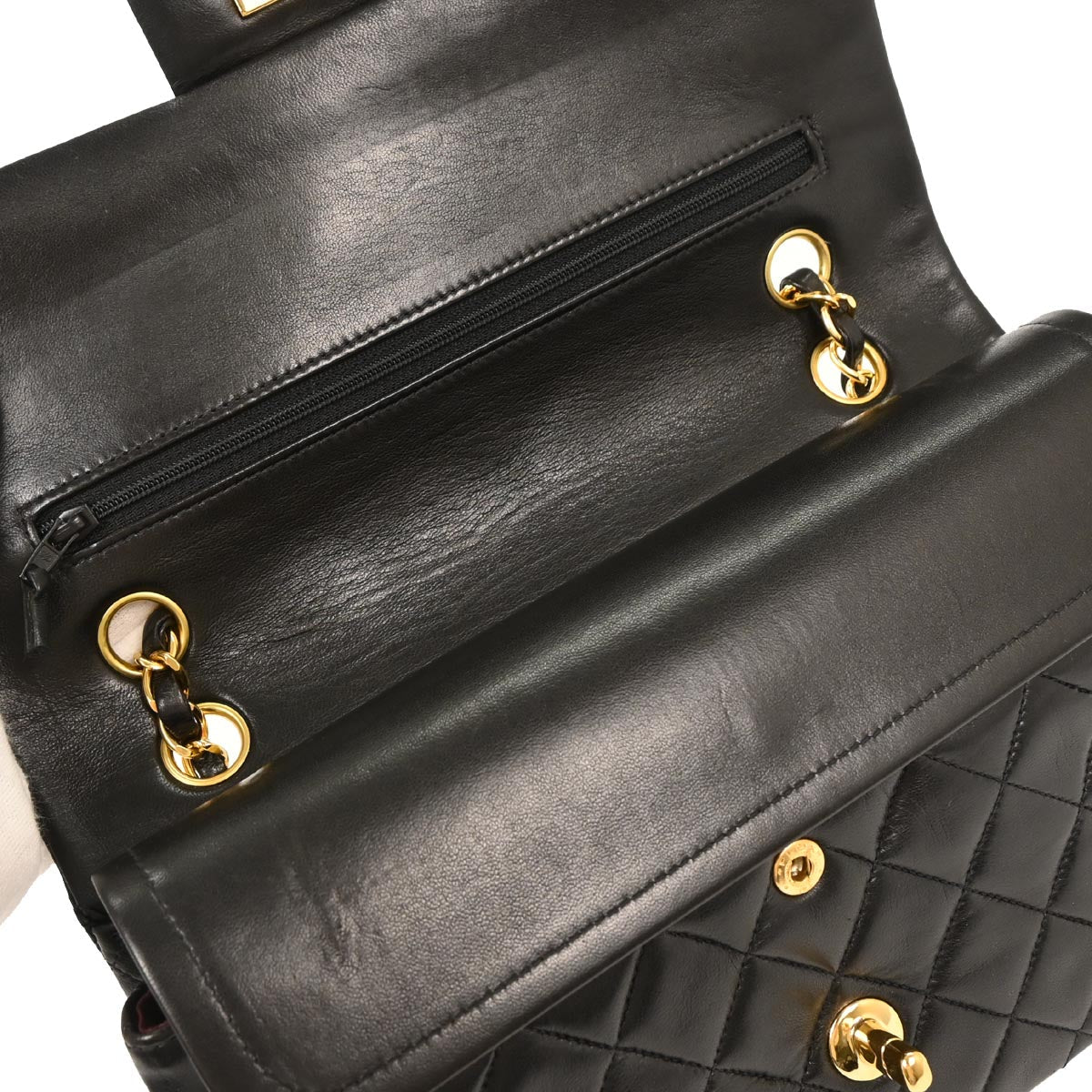 Chanel 1996-1997 Black Lambskin Medium Classic Double Flap Shoulder Bag