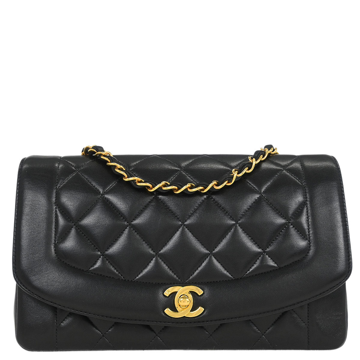 Chanel 1994-1996 Black Lambskin Medium Diana Shoulder Bag