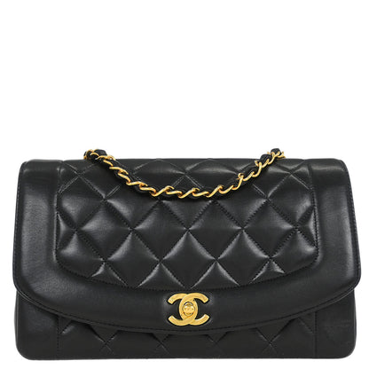 Chanel 1994-1996 Black Lambskin Medium Diana Shoulder Bag