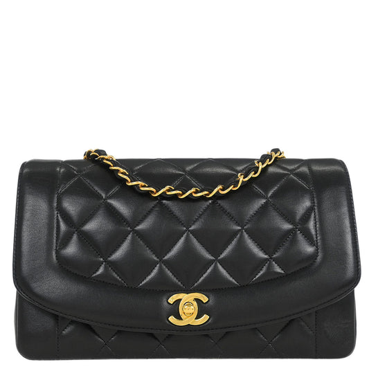 Chanel 1994-1996 Black Lambskin Medium Diana Shoulder Bag
