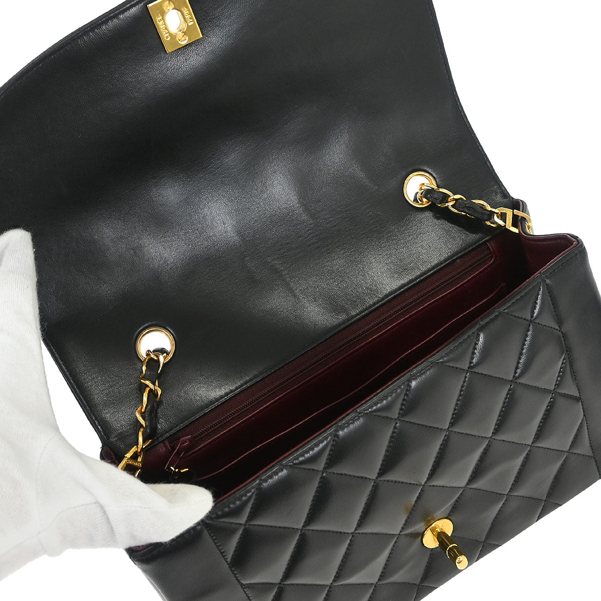 Chanel 1994-1996 Black Lambskin Medium Diana Shoulder Bag