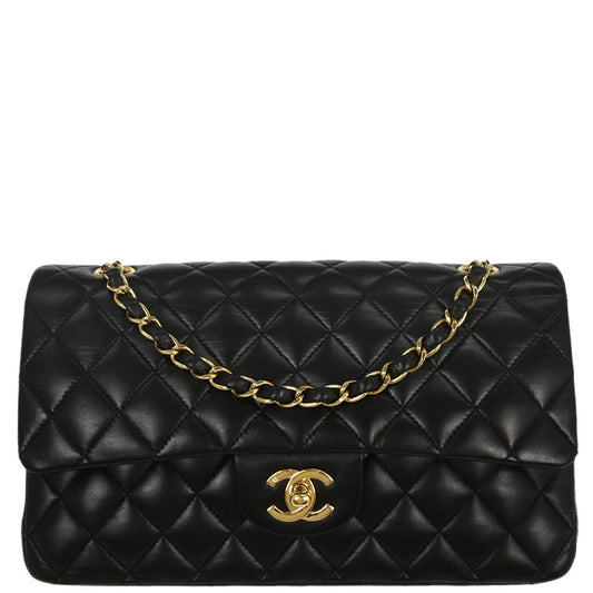 Chanel 2006-2008 Black Lambskin Medium Classic Double Flap Shoulder Bag