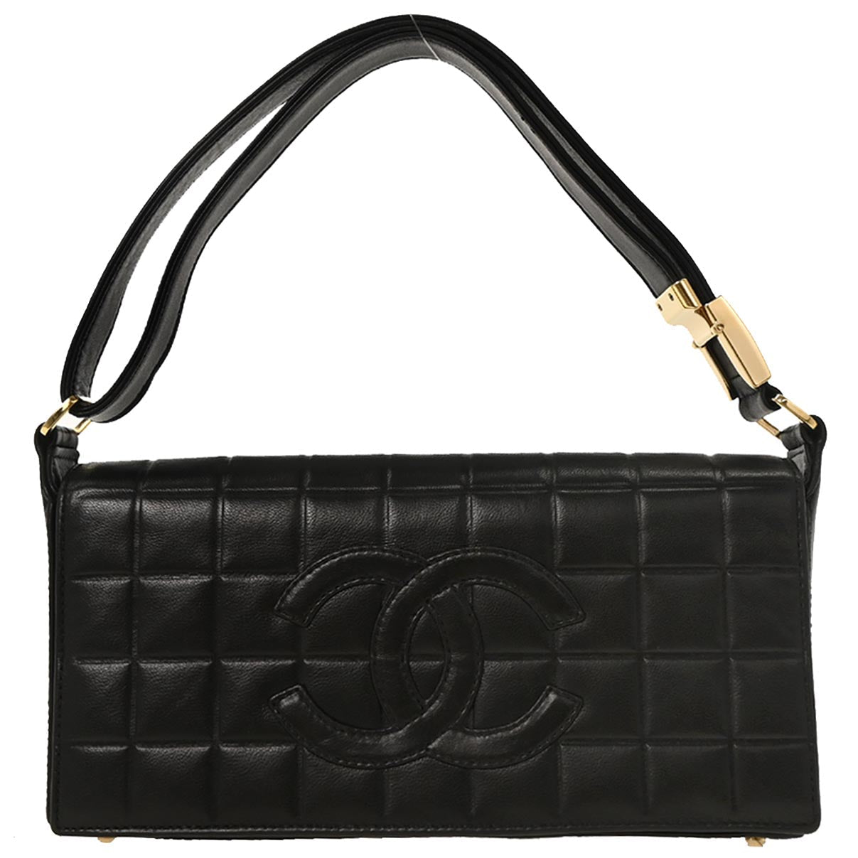 Chanel 2000-2001 Black Lambskin Choco Bar Shoulder Bag