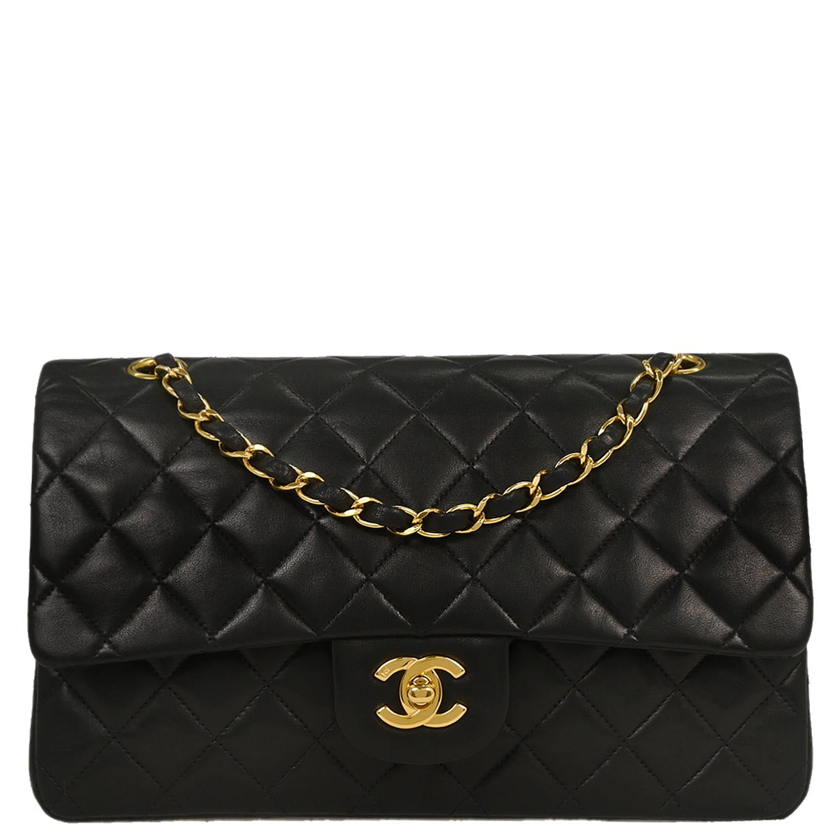 Chanel 1996-1997 Black Lambskin Medium Classic Double Flap Shoulder Bag