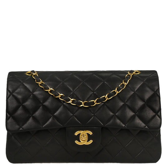 Chanel 1996-1997 Black Lambskin Medium Classic Double Flap Shoulder Bag