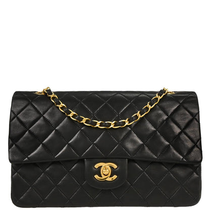 Chanel 1989-1991 Black Lambskin Medium Classic Double Flap Shoulder Bag