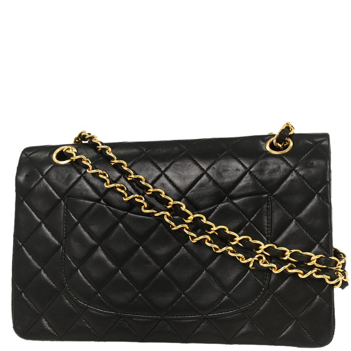 Chanel 1989-1991 Black Lambskin Medium Classic Double Flap Shoulder Bag