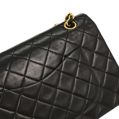 Chanel 1989-1991 Black Lambskin Medium Classic Double Flap Shoulder Bag