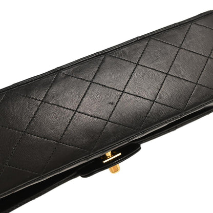 Chanel 1989-1991 Black Lambskin Medium Classic Double Flap Shoulder Bag