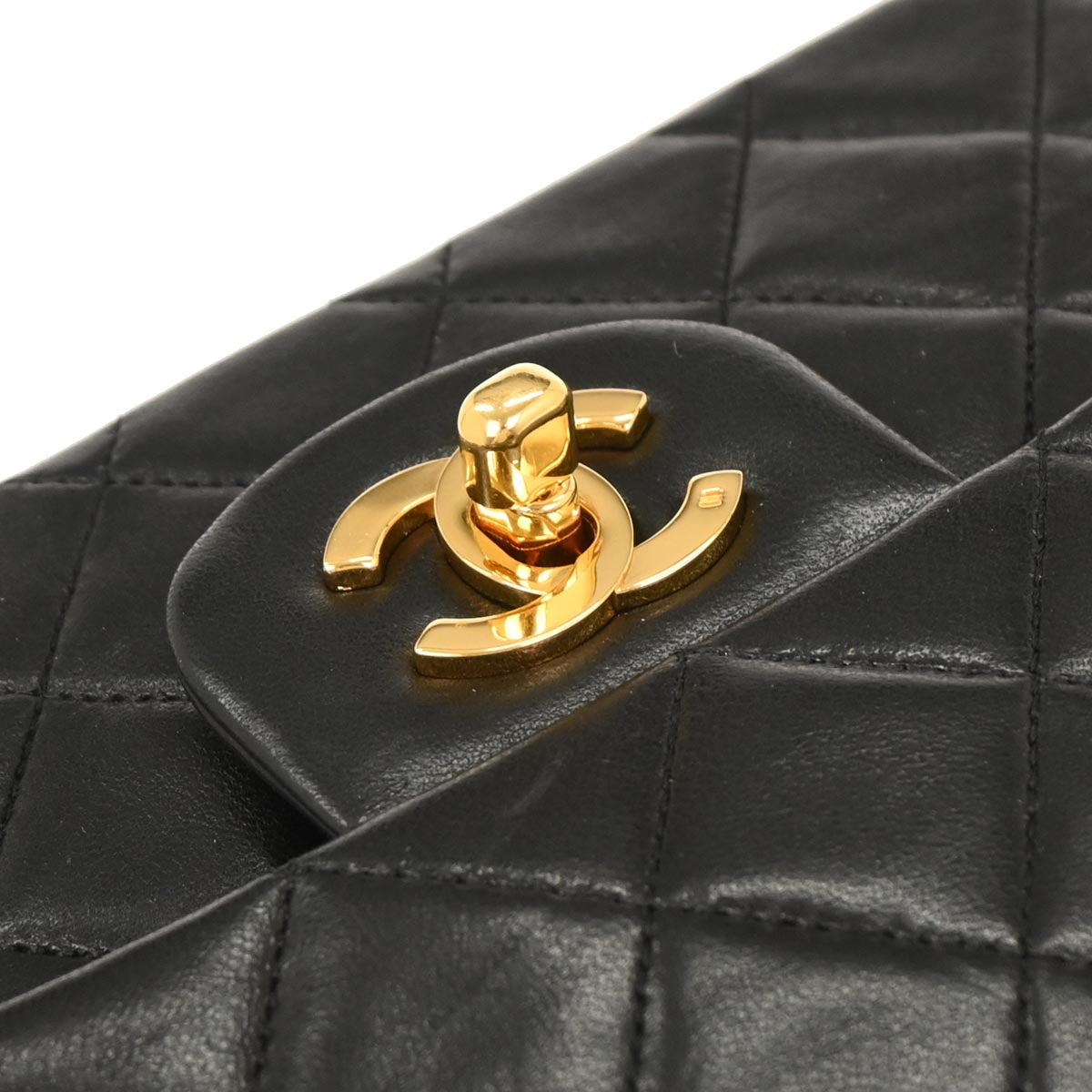 Chanel 1989-1991 Black Lambskin Medium Classic Double Flap Shoulder Bag