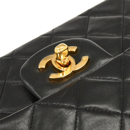 Chanel 1989-1991 Black Lambskin Medium Classic Double Flap Shoulder Bag