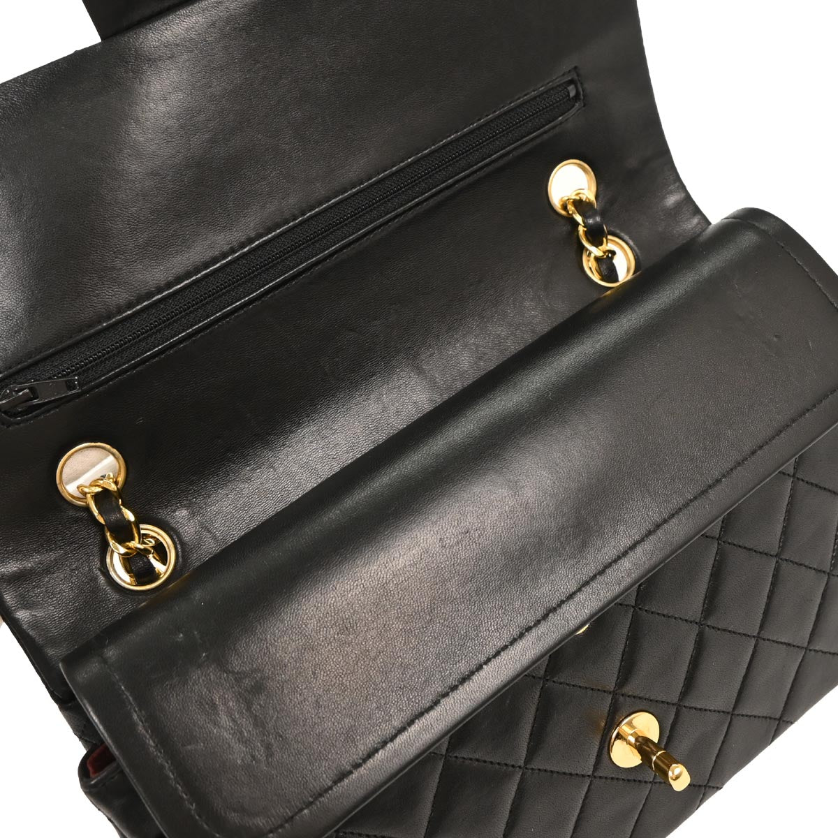 Chanel 1989-1991 Black Lambskin Medium Classic Double Flap Shoulder Bag