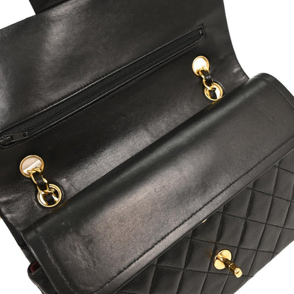 Chanel 1989-1991 Black Lambskin Medium Classic Double Flap Shoulder Bag