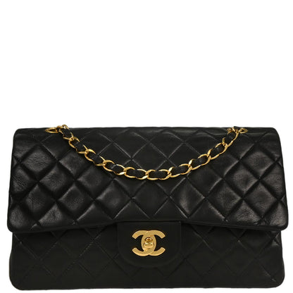 Chanel 1989-1991 Black Lambskin Medium Classic Double Flap Shoulder Bag