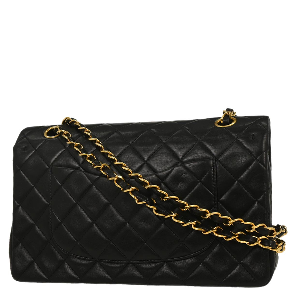 Chanel 1989-1991 Black Lambskin Medium Classic Double Flap Shoulder Bag