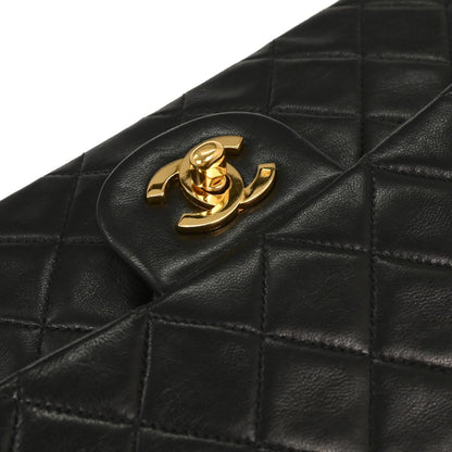 Chanel 1989-1991 Black Lambskin Medium Classic Double Flap Shoulder Bag