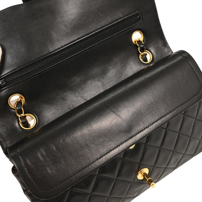 Chanel 1989-1991 Black Lambskin Medium Classic Double Flap Shoulder Bag