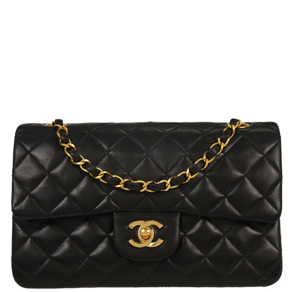 Chanel 1994-1996 Black Lambskin Small Classic Double Flap Shoulder Bag