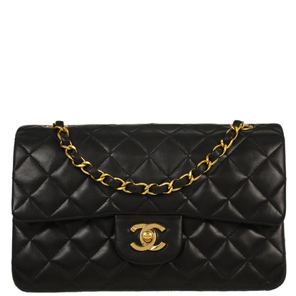 Chanel 1994-1996 Black Lambskin Small Classic Double Flap Shoulder Bag