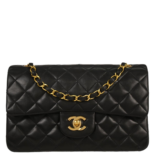 Chanel 1994-1996 Black Lambskin Small Classic Double Flap Shoulder Bag