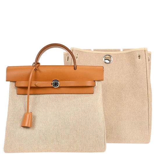 Hermes Beige Toile H Herbag a Dos 2 in 1 Backpack