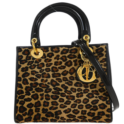 Christian Dior * Pony Hair Beige Leopard Lady Dior Handbag