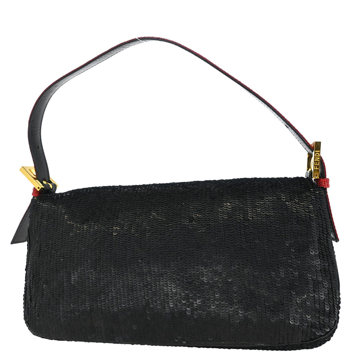Fendi * Black Lizard Sequins Baguette Handbag