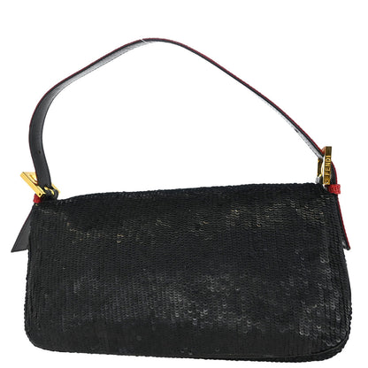 Fendi * Black Lizard Sequins Baguette Handbag