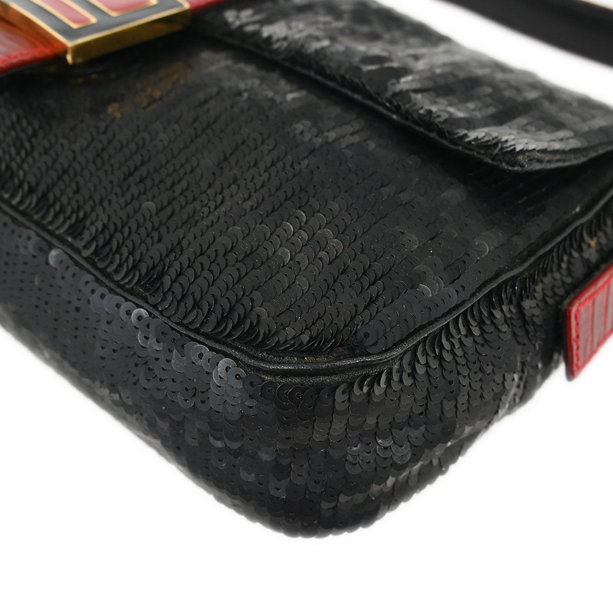 Fendi * Black Lizard Sequins Baguette Handbag