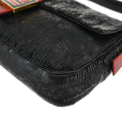 Fendi * Black Lizard Sequins Baguette Handbag