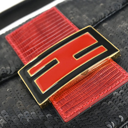 Fendi * Black Lizard Sequins Baguette Handbag