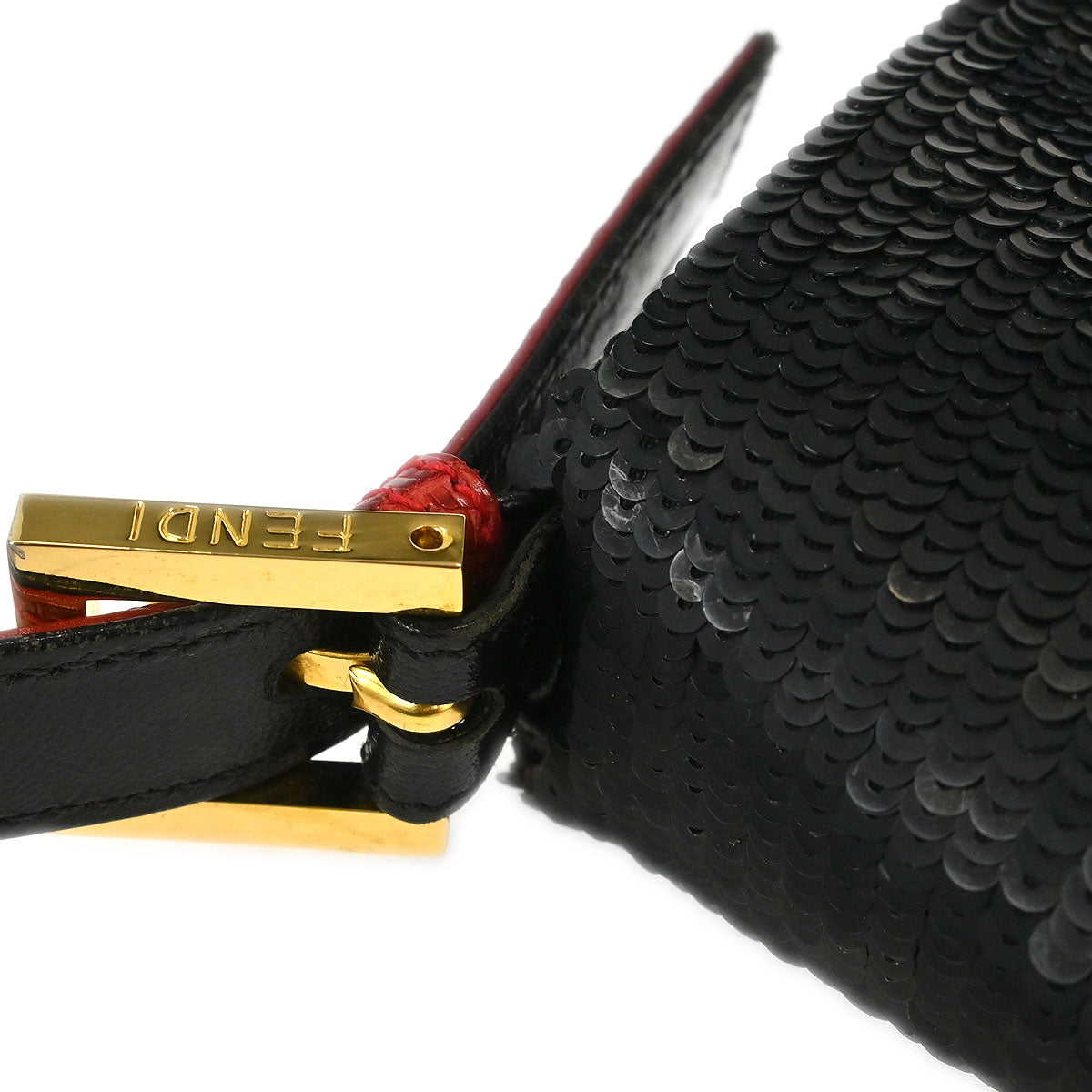 Fendi * Black Lizard Sequins Baguette Handbag