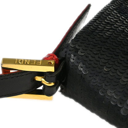 Fendi * Black Lizard Sequins Baguette Handbag