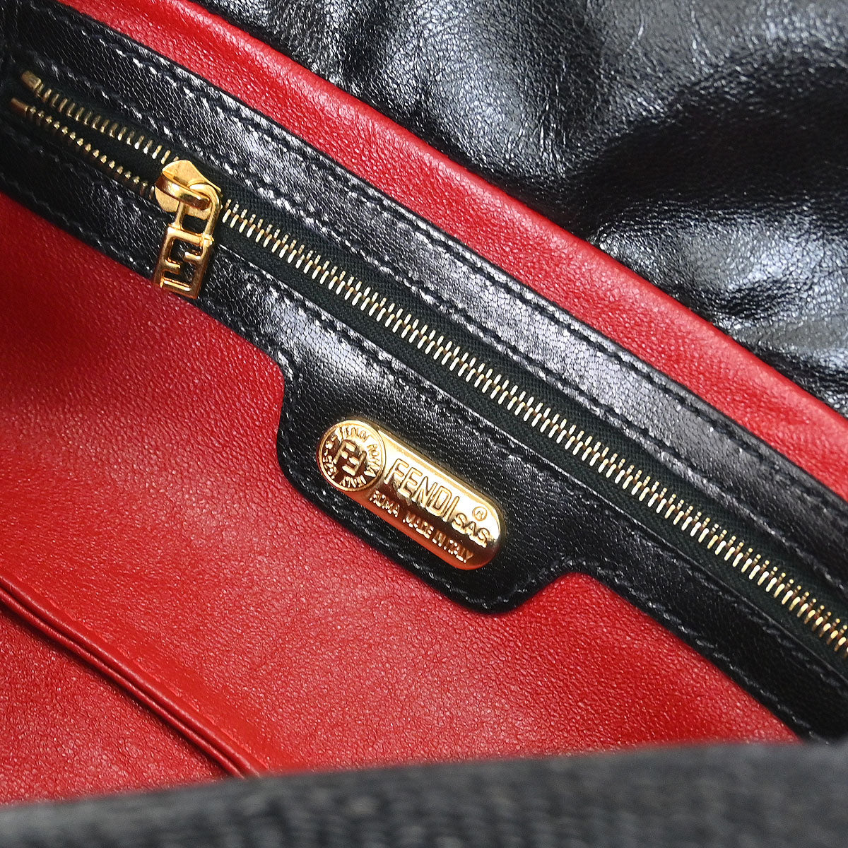 Fendi * Black Lizard Sequins Baguette Handbag