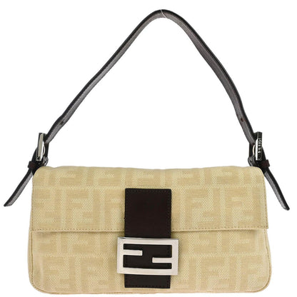 Fendi Beige Linen Zucca Baguette Handbag