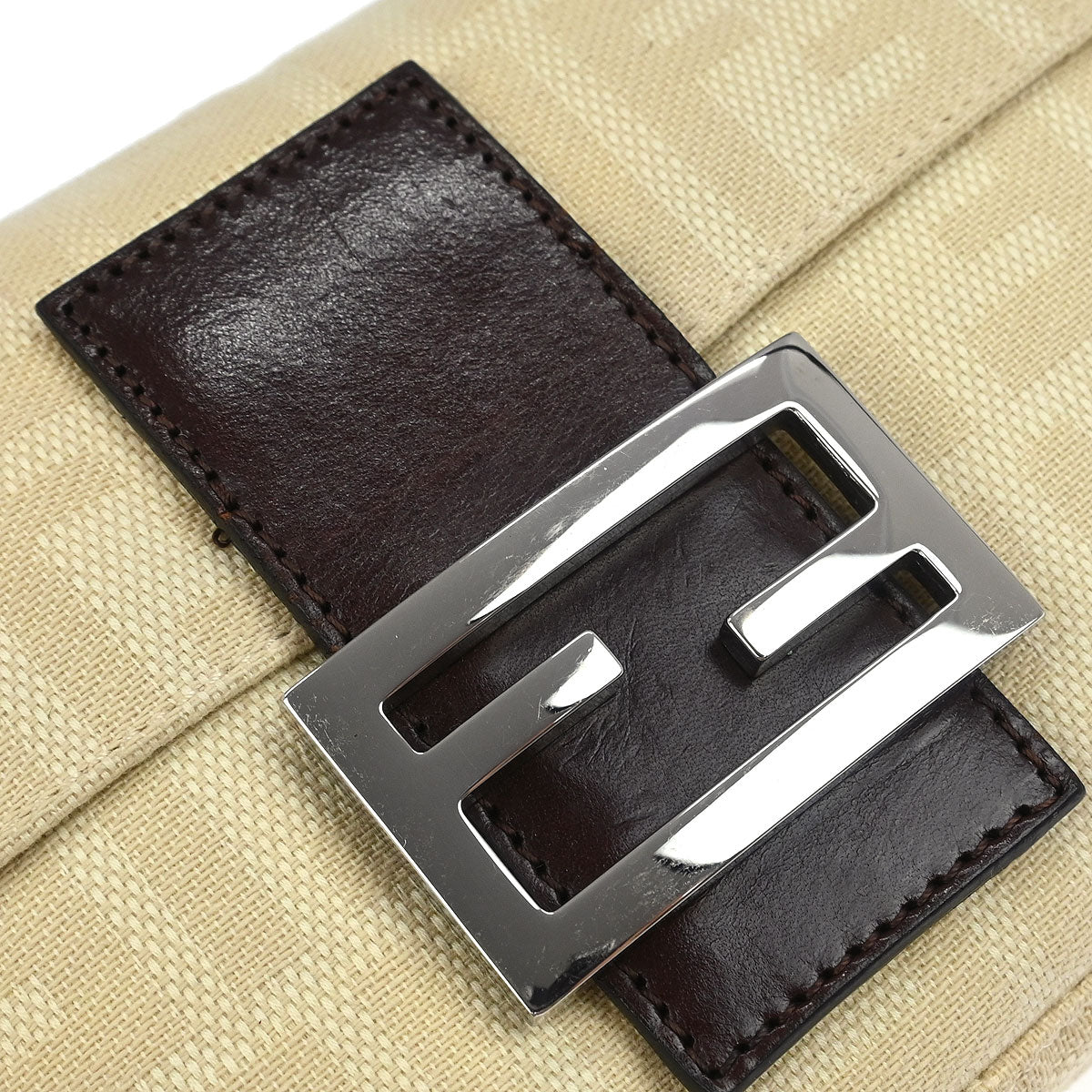 Fendi Beige Linen Zucca Baguette Handbag