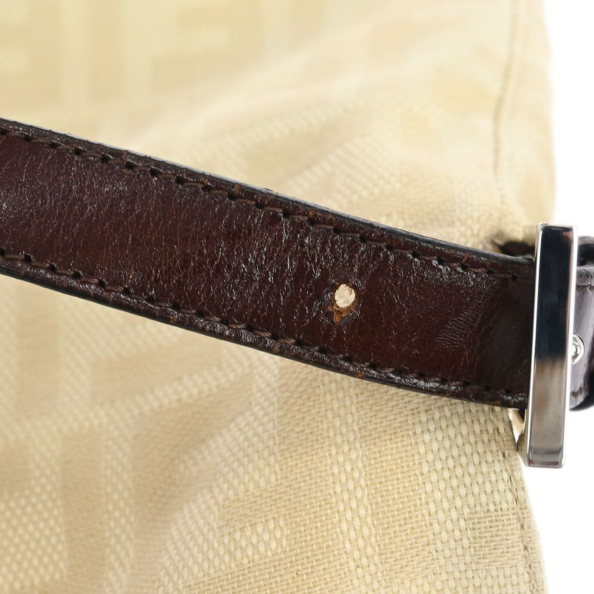 Fendi Beige Linen Zucca Baguette Handbag