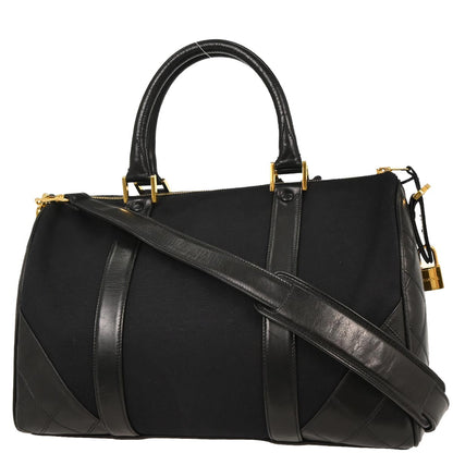 Chanel 1989-1991 Black Canvas Lambskin Bicolore 2way Shoulder Duffle Handbag